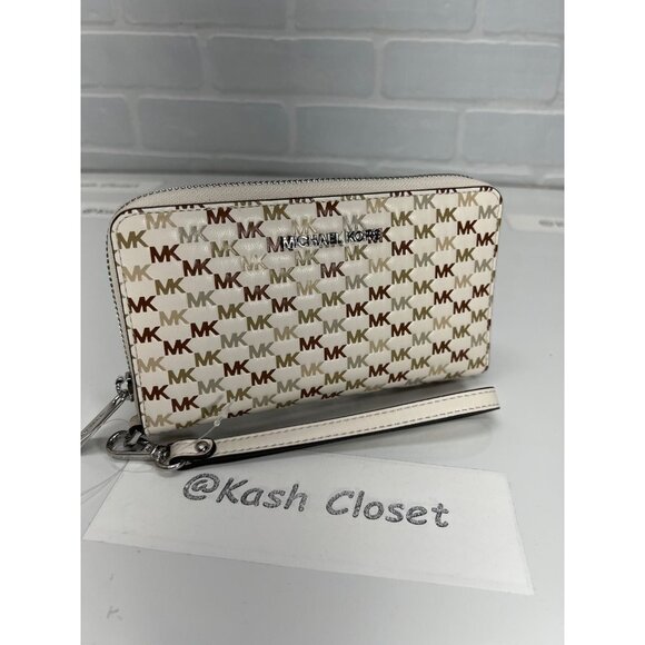 Michael Kors wristlet phone case wallet large MK Signature Light cream multi - Picture 4 of 8